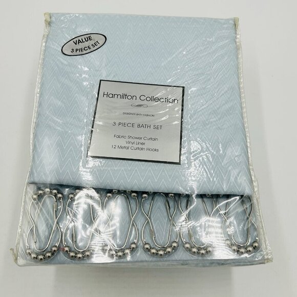 Hamilton Collection 3 Piece Bath Set Textured Shower Curtain, Liner & 12 Hooks - Picture 1 of 7